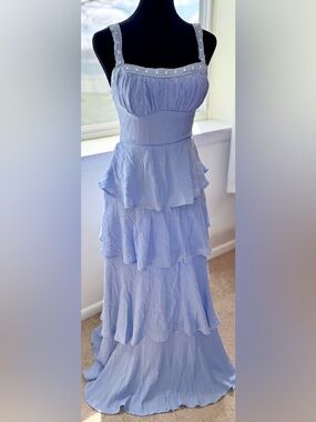 Mika & Gala Provence Bloom Tiered Ruffle Maxi Dress Cottagecore blue feminine sm